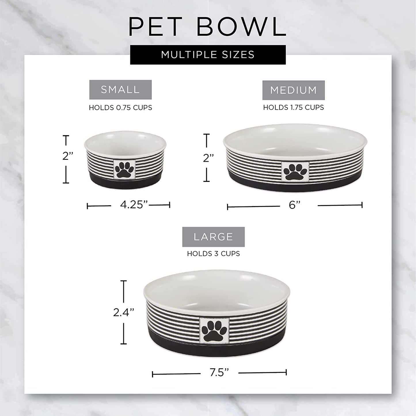 Ceramic Food & Water Bowls for Pets Non-Slip for Secure, Less Messy Feeding, Microwave & Dishwasher Safe, Single Dish Medium, 6X2", Red White & Blue