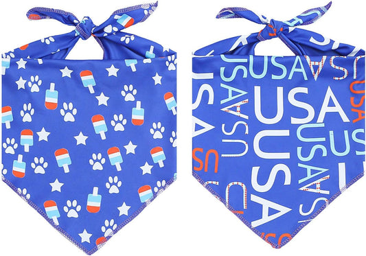 2 Pack USA American Flag Dog Bandana,Patriotic 4Th of July Triangle Bibs Pet Scarf
