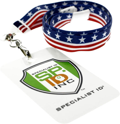 2 Pack - American Flag Lanyard for ID Badges & Keys - Patriotic USA Lanyards for Fourth of July Supplies - Red White & Blue Stars & Stripes - Soft Fabric Safety Breakaway Clasp