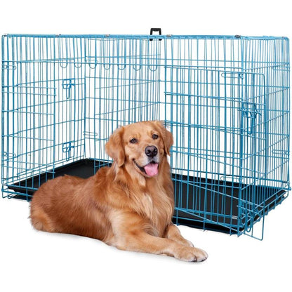 Bestpet Dog Crate Dog Cage Dog Kennel Metal Wire Double-Door Folding Pet Animal Pet Cage with Plastic Tray and Handle for Small Dogs,24 Inches
