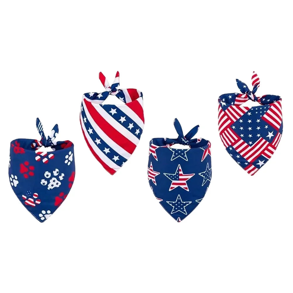 Dog Pet Scarf Day Bandana Independence Patriotic Puppy Bandanas Collar July Costume Triangle Flag Cat 4Th Neck American