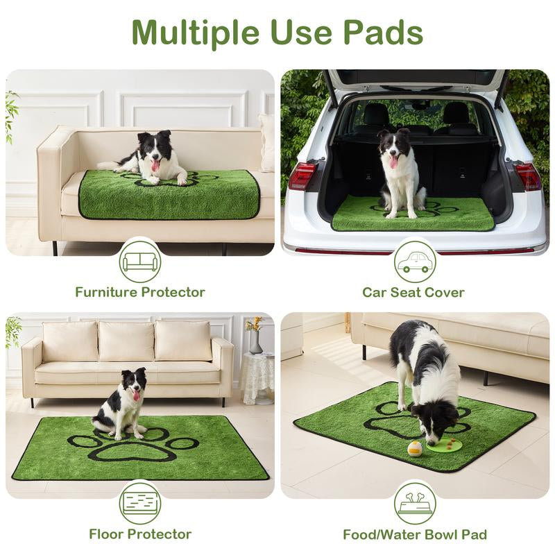 Qeils Washable Pee Pads for Dogs - 2 Pack Super Absorbent Reusable Puppy Pads in Green Long Wool, Mat, Pet Supplies, Ideal for Potty Training