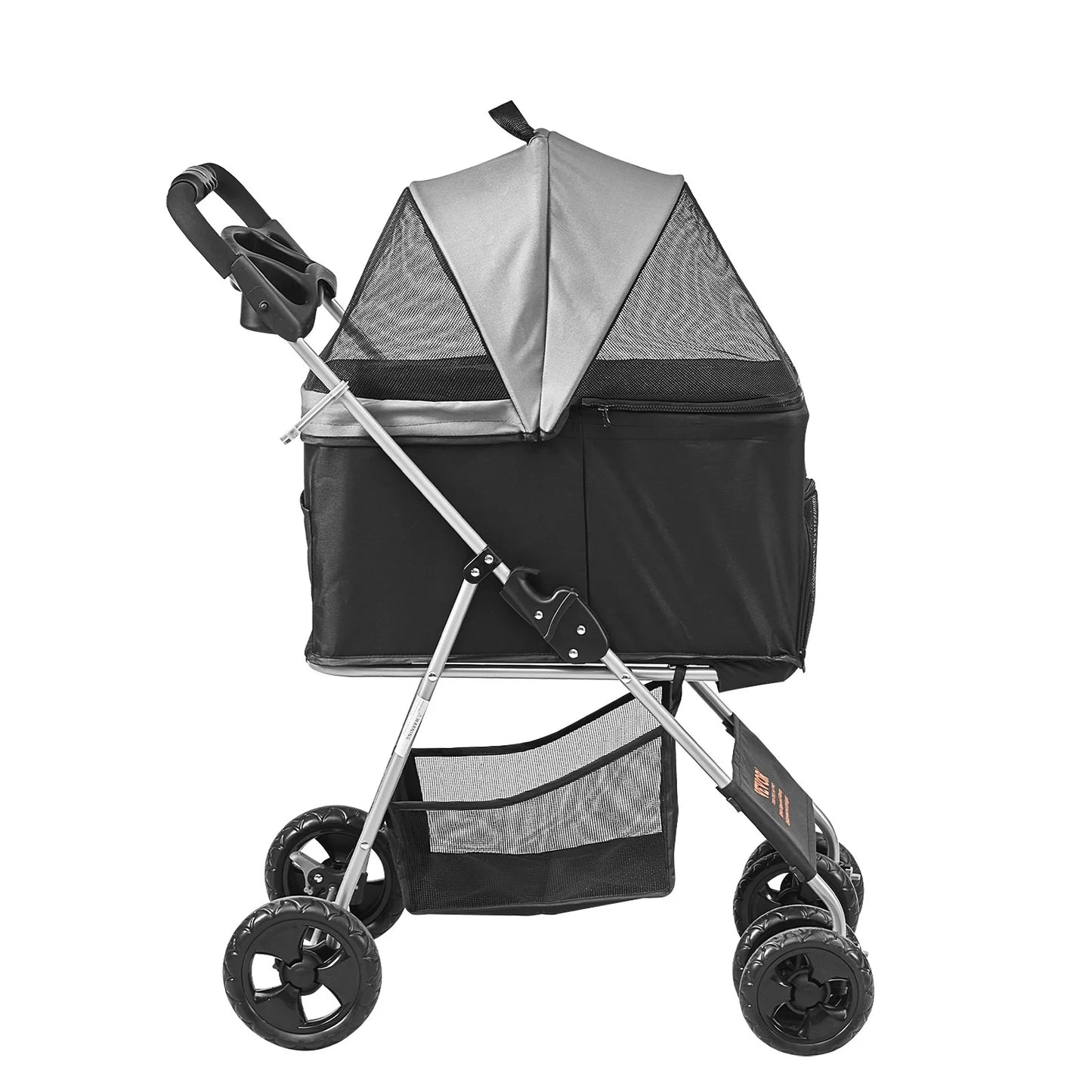 Luxury 4-Wheel Pet Stroller for Dogs & Cats - Stylish Travel with 35Lbs Capacity, Detachable Carrier, Storage Basket & Cup Holder!