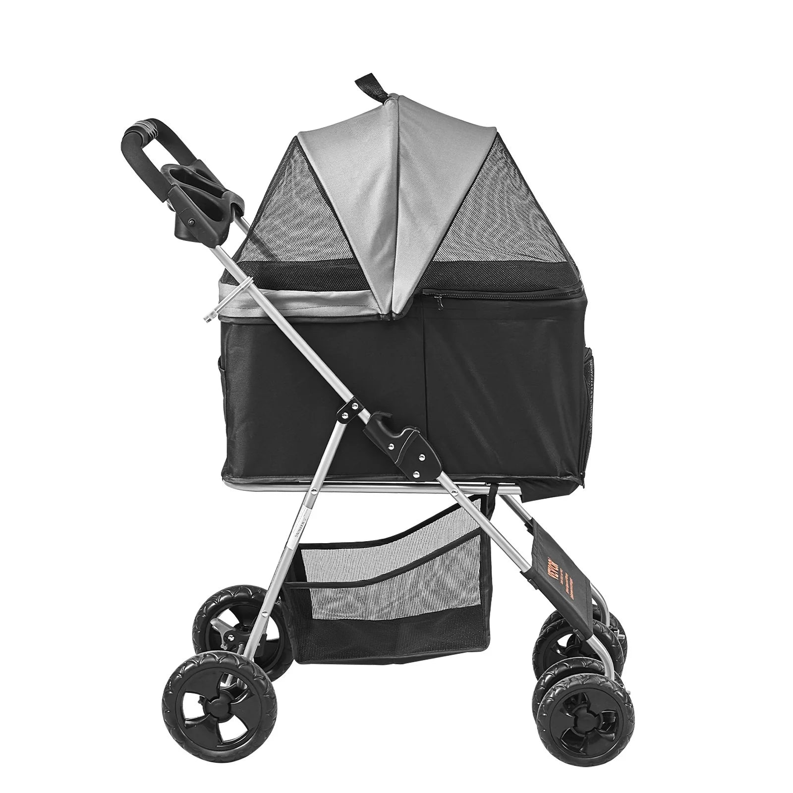Luxury 4-Wheel Pet Stroller for Dogs & Cats - Stylish Travel with 35Lbs Capacity, Detachable Carrier, Storage Basket & Cup Holder!