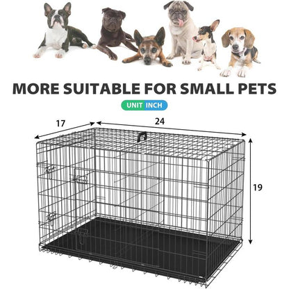 Bestpet Dog Crate Dog Cage Dog Kennel Metal Wire Double-Door Folding Pet Animal Pet Cage with Plastic Tray and Handle for Small Dogs,24 Inches