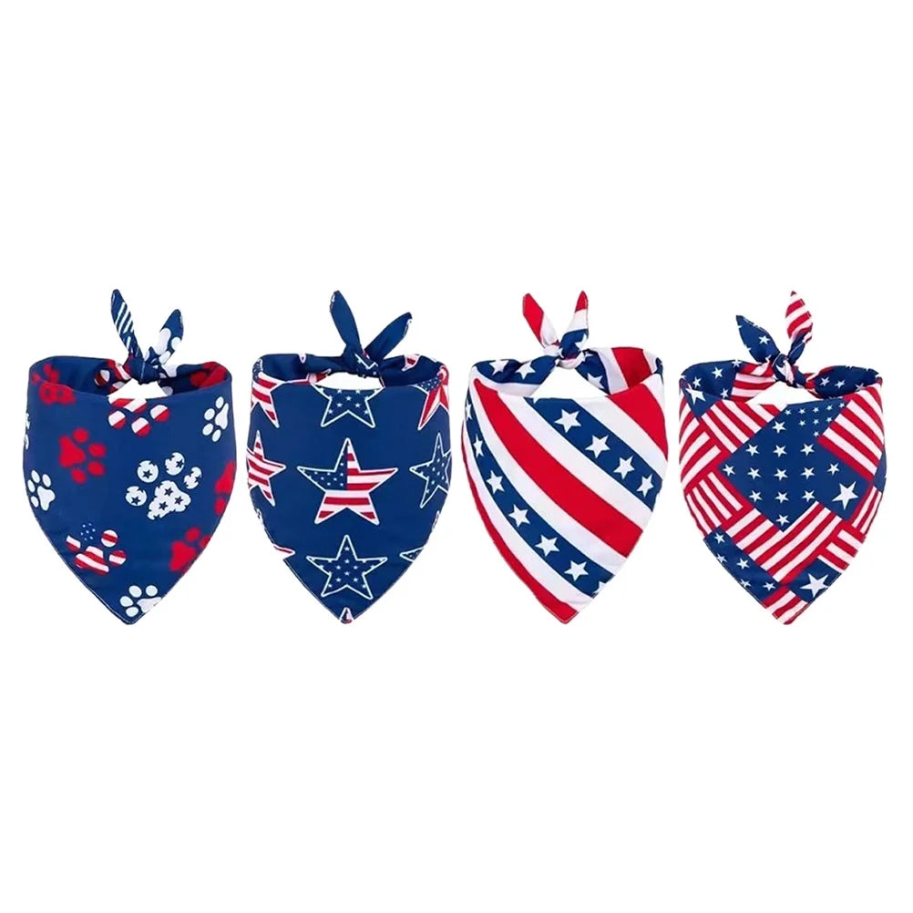 Dog Pet Scarf Day Bandana Independence Patriotic Puppy Bandanas Collar July Costume Triangle Flag Cat 4Th Neck American
