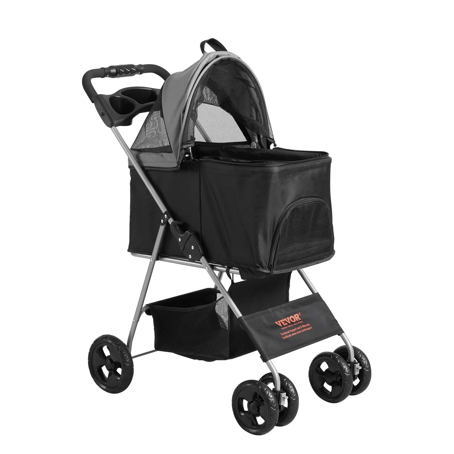 Luxury 4-Wheel Pet Stroller for Dogs & Cats - Stylish Travel with 35Lbs Capacity, Detachable Carrier, Storage Basket & Cup Holder!