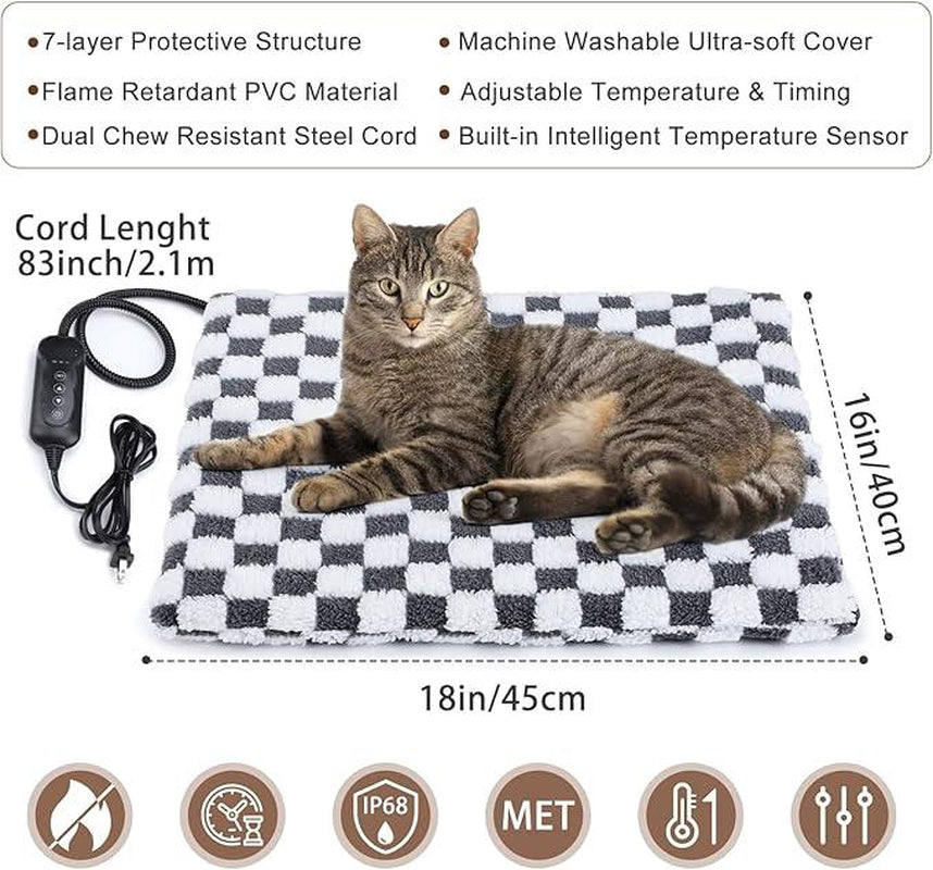 MIXJOY Heated Pet Bed, 11 Adjustable Temperature Pet Heating Pad Indoor with Timer, Pet Heating Pad for Pets, Electric Heating Pad with Washable Cover