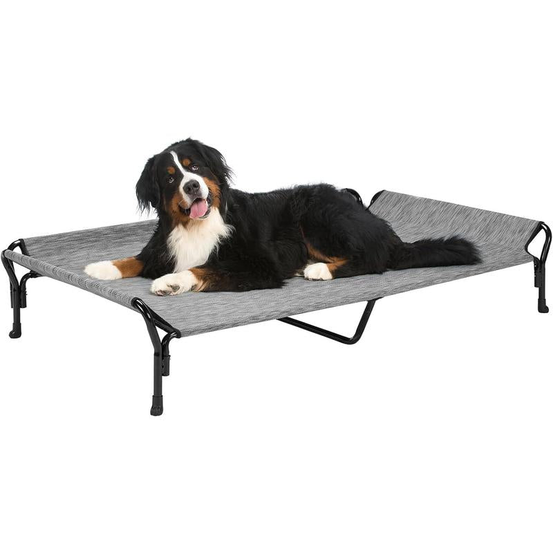 Cooling Elevated Bed, Cots Beds for Large Dogs, Raised Bed with Guardrail & Slope Headrest, Durable & Breathable Teslin Mesh, Sofa Bed for Indoor & Outdoor, Large, Black