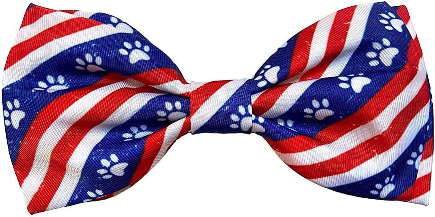 Bow Tie for Pets | Paws & Stripes (Large) | 4Th of July Bow Tie Collar Attachment | Fun Bow Ties for Dogs & Cats | Cute, Comfortable, and Durable | H&K Bow Tie