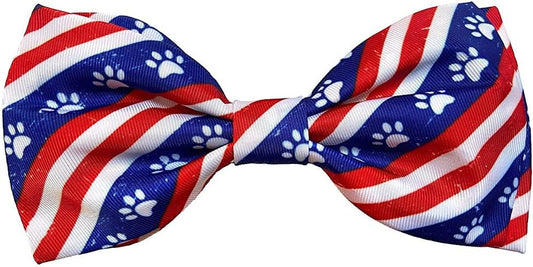 Bow Tie for Pets | Paws & Stripes (Large) | 4Th of July Bow Tie Collar Attachment | Fun Bow Ties for Dogs & Cats | Cute, Comfortable, and Durable | H&K Bow Tie