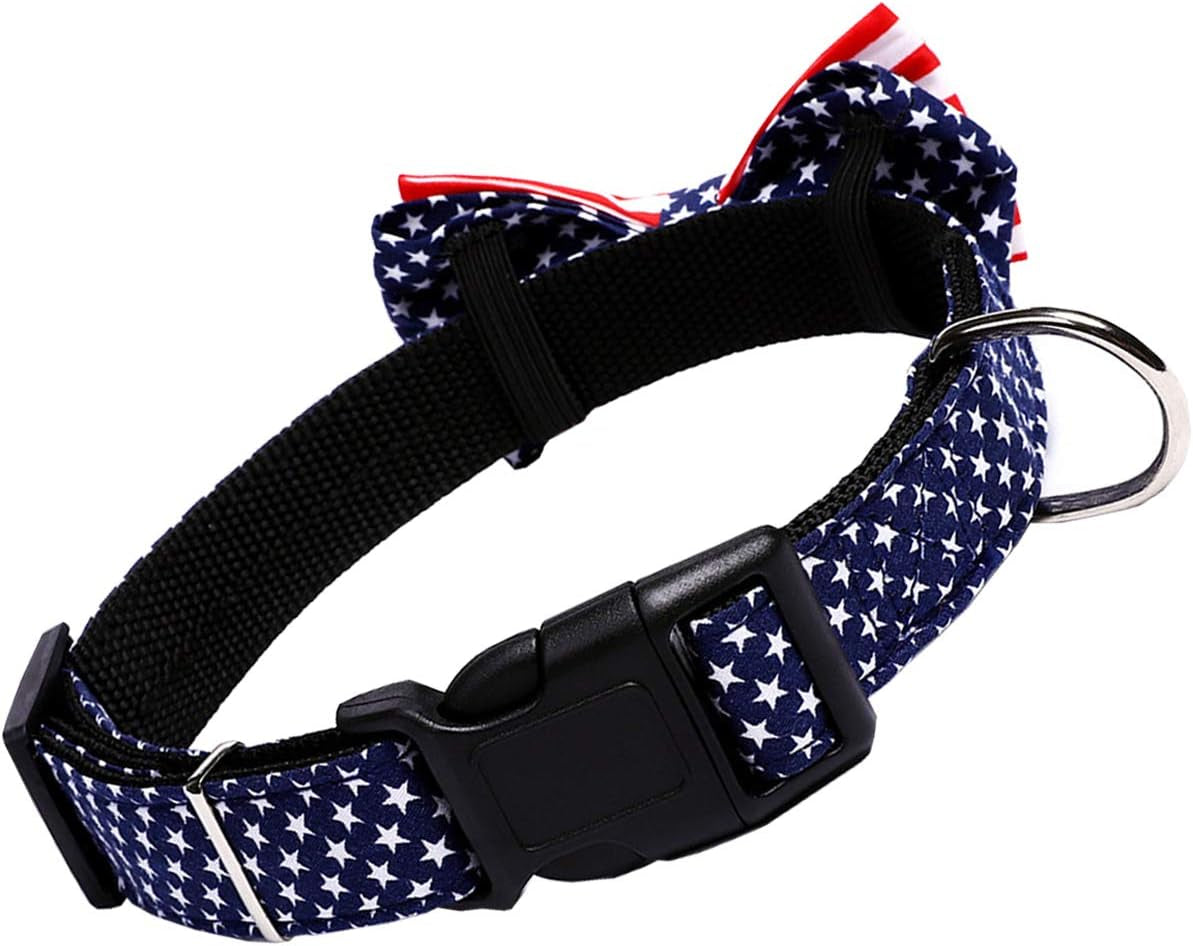 American Flag Bowtie Dog Collar in 3 Different Sizes (Medium:Width 2.0Cm, Adjustable 34-50Cm)