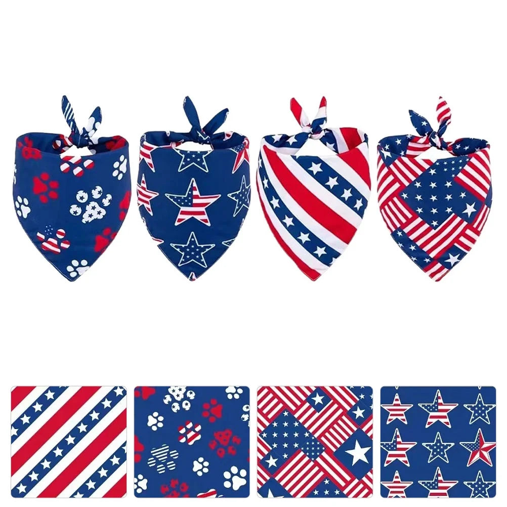Dog Pet Scarf Day Bandana Independence Patriotic Puppy Bandanas Collar July Costume Triangle Flag Cat 4Th Neck American