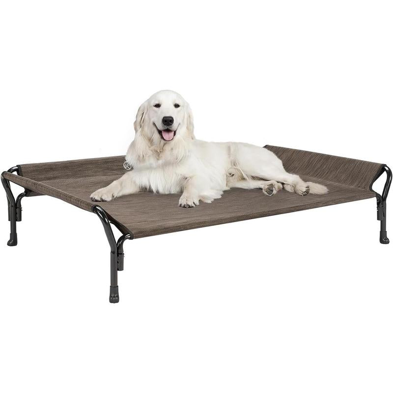 Cooling Elevated Bed, Cots Beds for Large Dogs, Raised Bed with Guardrail & Slope Headrest, Durable & Breathable Teslin Mesh, Sofa Bed for Indoor & Outdoor, Large, Black
