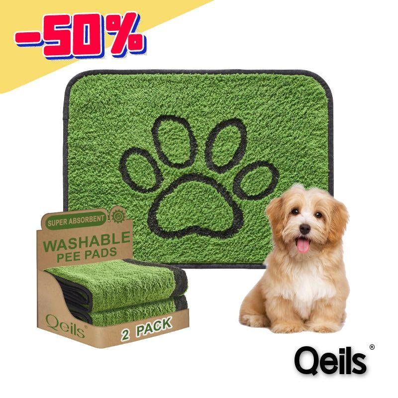 Qeils Washable Pee Pads for Dogs - 2 Pack Super Absorbent Reusable Puppy Pads in Green Long Wool, Mat, Pet Supplies, Ideal for Potty Training