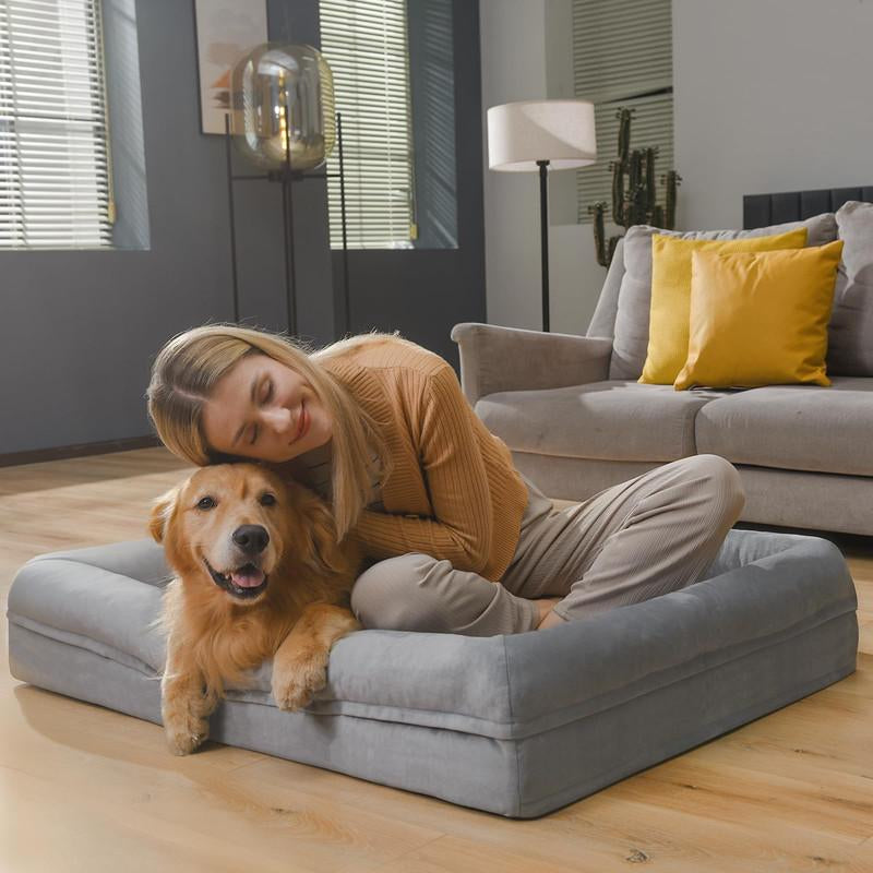 Orthopedic Washable Large Dog Bed: Large Dog Bed Bolster Waterproof - Dog Beds for Medium Xlarge Extra Dogs with Removable Cover