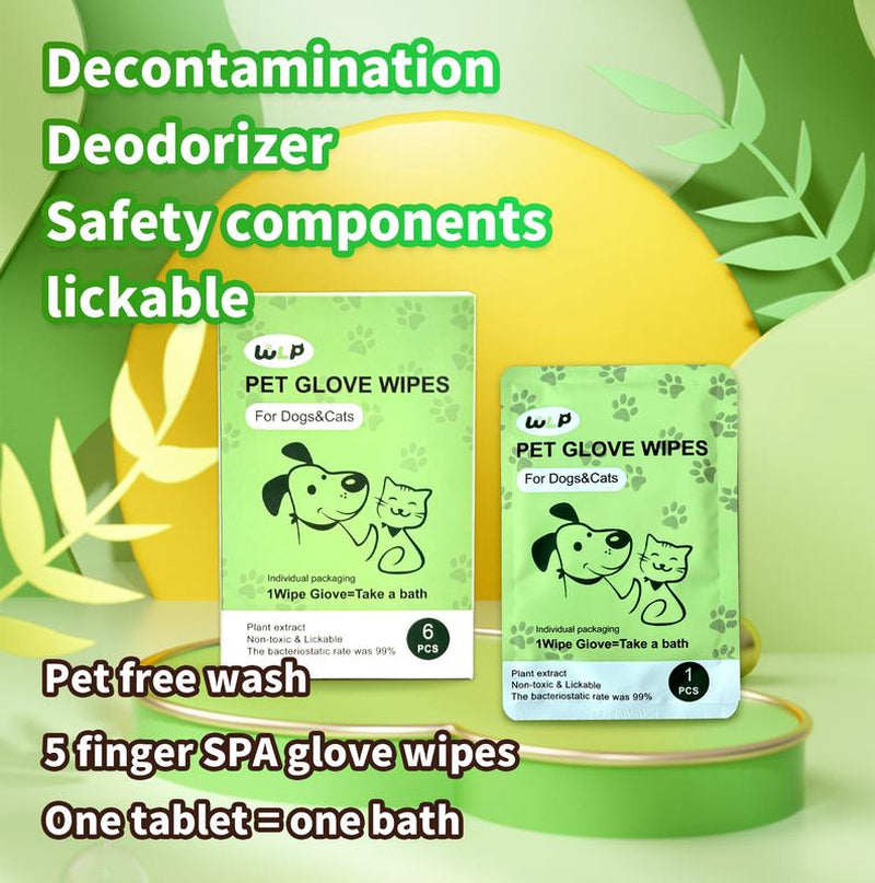 WLP : Pet Glove Wipes for Dogs & Cats,Hypoallergenic Pet Wipes Disposable No-Rinse Grooming,6Pcs
