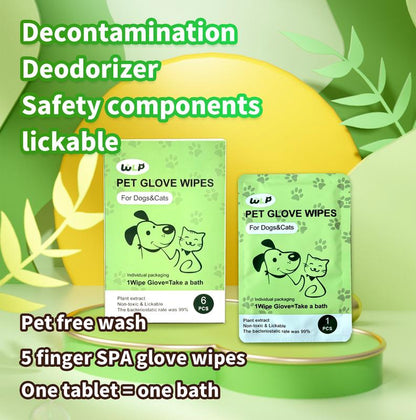 WLP : Pet Glove Wipes for Dogs & Cats,Hypoallergenic Pet Wipes Disposable No-Rinse Grooming,6Pcs