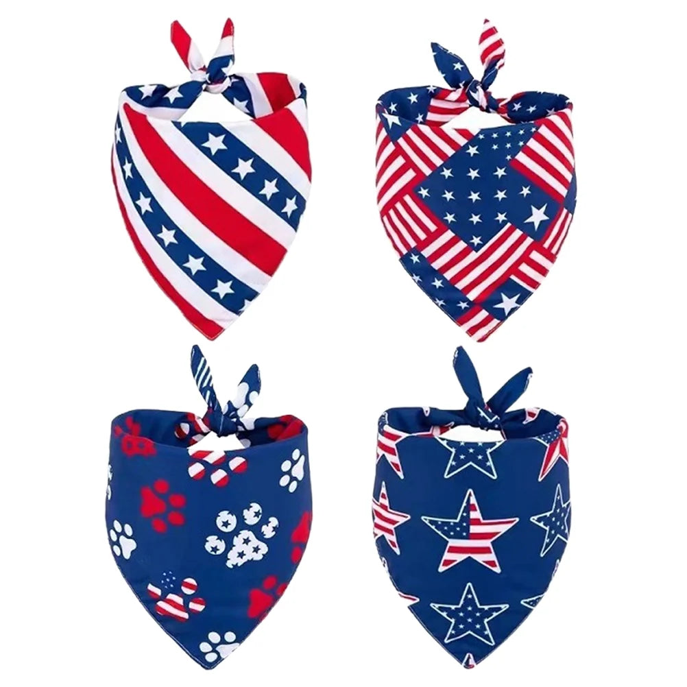 Dog Pet Scarf Day Bandana Independence Patriotic Puppy Bandanas Collar July Costume Triangle Flag Cat 4Th Neck American