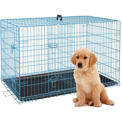 Bestpet Dog Crate Dog Cage Dog Kennel Metal Wire Double-Door Folding Pet Animal Pet Cage with Plastic Tray and Handle for Small Dogs,24 Inches