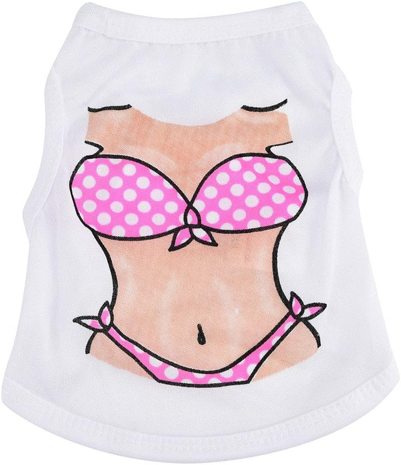 Wakeu Dog Clothes Puppy Vest Muscle Bikini Pattern T-Shirt Pet Summer Apparel for Small Dog Boy Girl (S, Bikini Printing)