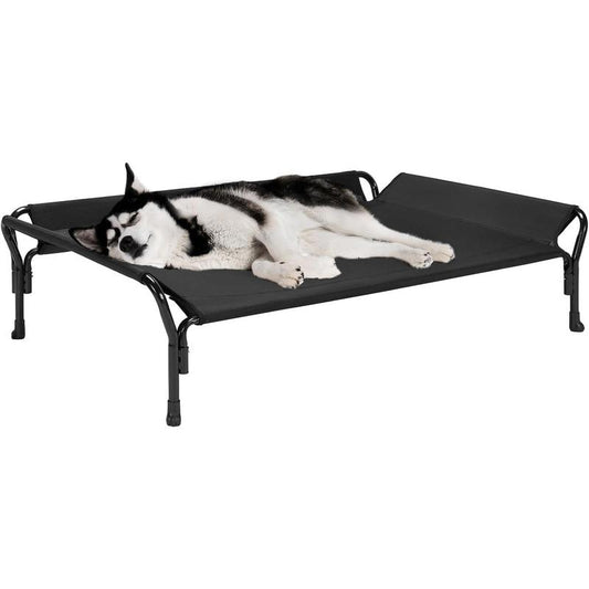 Cooling Elevated Bed, Cots Beds for Large Dogs, Raised Bed with Guardrail & Slope Headrest, Durable & Breathable Teslin Mesh, Sofa Bed for Indoor & Outdoor, Large, Black