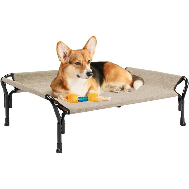 Cooling Elevated Bed, Cots Beds for Large Dogs, Raised Bed with Guardrail & Slope Headrest, Durable & Breathable Teslin Mesh, Sofa Bed for Indoor & Outdoor, Large, Black