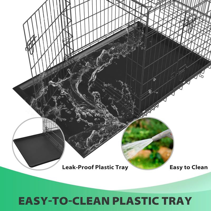 Bestpet Dog Crate Dog Cage Dog Kennel Metal Wire Double-Door Folding Pet Animal Pet Cage with Plastic Tray and Handle for Small Dogs,24 Inches
