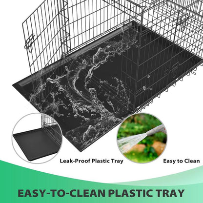 Bestpet Dog Crate Dog Cage Dog Kennel Metal Wire Double-Door Folding Pet Animal Pet Cage with Plastic Tray and Handle for Small Dogs,24 Inches