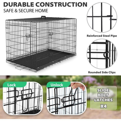 Bestpet Dog Crate Dog Cage Dog Kennel Metal Wire Double-Door Folding Pet Animal Pet Cage with Plastic Tray and Handle for Small Dogs,24 Inches