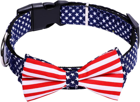 American Flag Bowtie Dog Collar in 3 Different Sizes (Medium:Width 2.0Cm, Adjustable 34-50Cm)