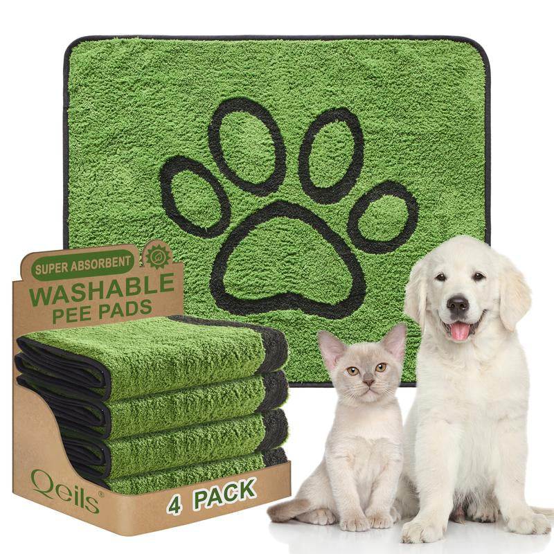 Qeils Washable Pee Pads for Dogs - 2 Pack Super Absorbent Reusable Puppy Pads in Green Long Wool, Mat, Pet Supplies, Ideal for Potty Training