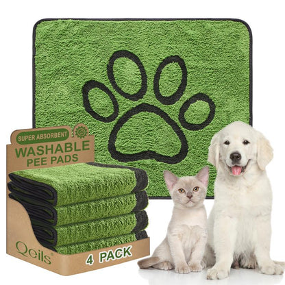 Qeils Washable Pee Pads for Dogs - 2 Pack Super Absorbent Reusable Puppy Pads in Green Long Wool, Mat, Pet Supplies, Ideal for Potty Training