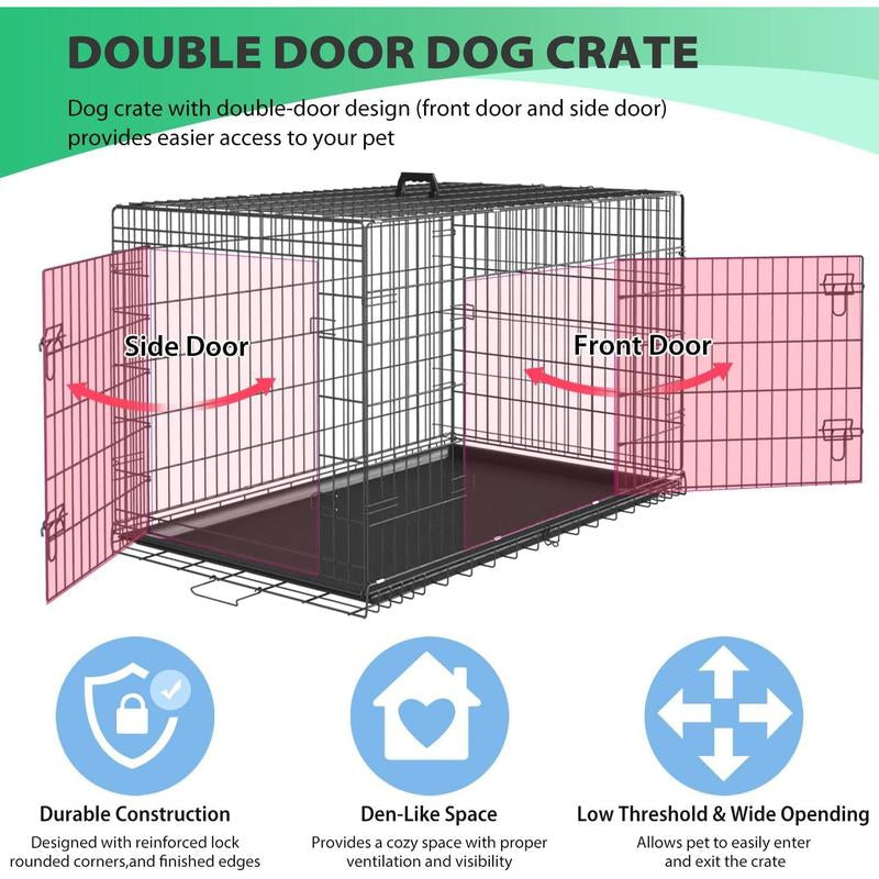 Bestpet Dog Crate Dog Cage Dog Kennel Metal Wire Double-Door Folding Pet Animal Pet Cage with Plastic Tray and Handle for Small Dogs,24 Inches