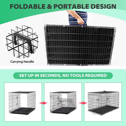 Bestpet Dog Crate Dog Cage Dog Kennel Metal Wire Double-Door Folding Pet Animal Pet Cage with Plastic Tray and Handle for Small Dogs,24 Inches