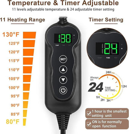 MIXJOY Heated Pet Bed, 11 Adjustable Temperature Pet Heating Pad Indoor with Timer, Pet Heating Pad for Pets, Electric Heating Pad with Washable Cover