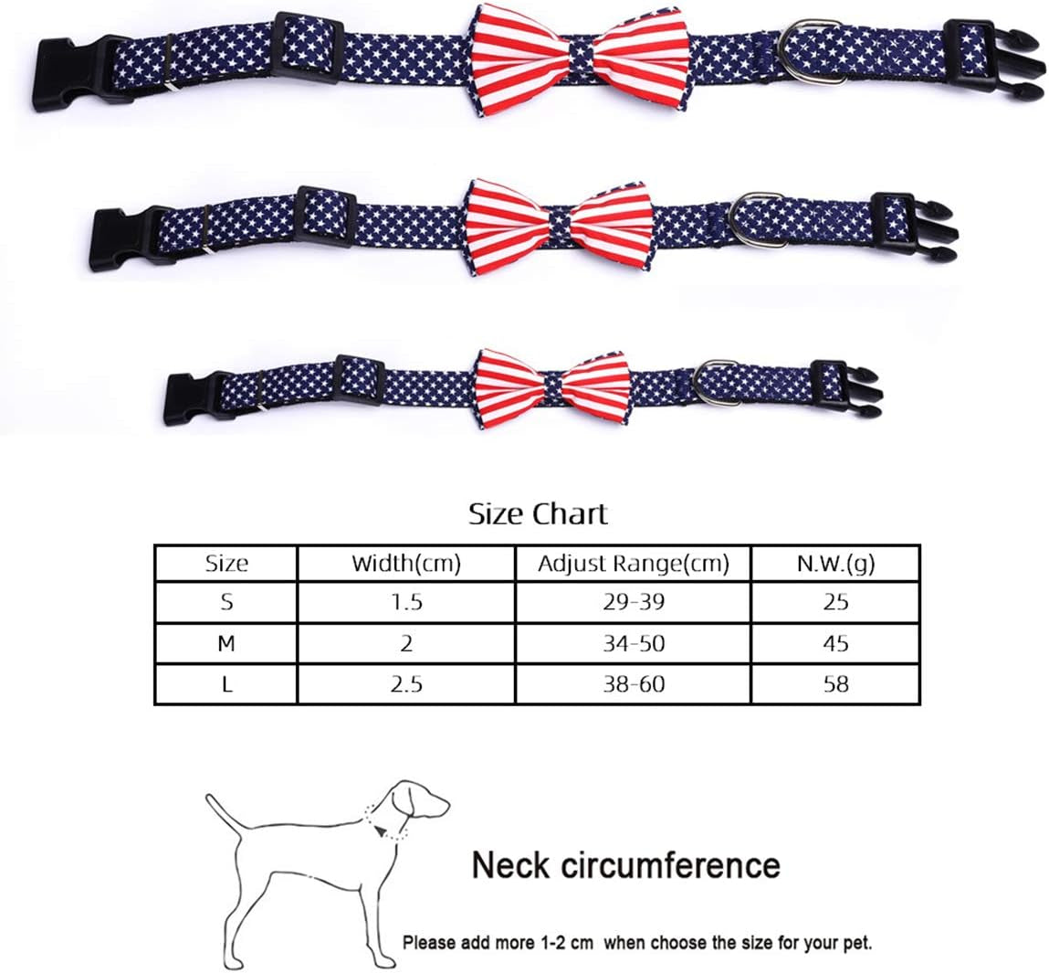 American Flag Bowtie Dog Collar in 3 Different Sizes (Medium:Width 2.0Cm, Adjustable 34-50Cm)