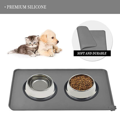 Pet Feeding Mats - Anti-Stain Quick Dry Pet Food and Water Mats - 18.5" X 11.8" Silicone Dog Accessories for Dog Food and Drinking - Three Packages