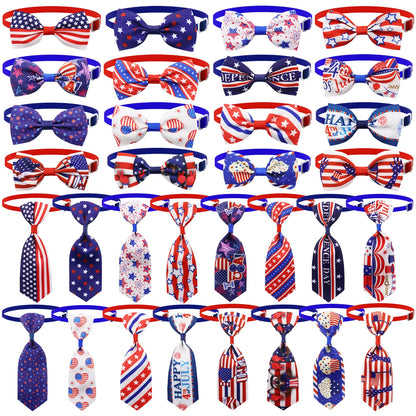 50/100Pcs 4Th of July Dog Bows Ties Pet Cat Dog Grooming Accessories US Flag Patriotic Dog Bowties Neckties for Small Dogs