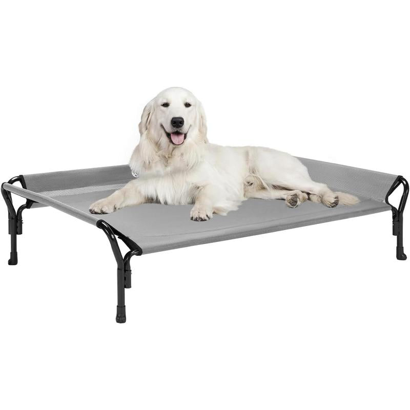 Cooling Elevated Bed, Cots Beds for Large Dogs, Raised Bed with Guardrail & Slope Headrest, Durable & Breathable Teslin Mesh, Sofa Bed for Indoor & Outdoor, Large, Black