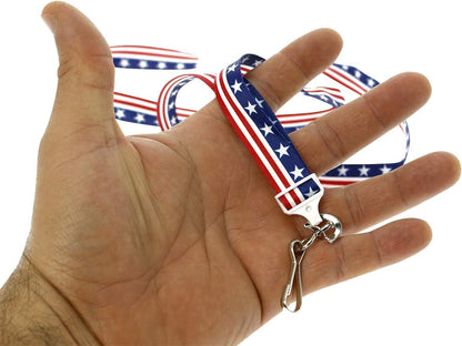 2 Pack - American Flag Lanyard for ID Badges & Keys - Patriotic USA Lanyards for Fourth of July Supplies - Red White & Blue Stars & Stripes - Soft Fabric Safety Breakaway Clasp