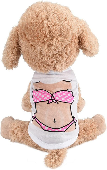 Wakeu Dog Clothes Puppy Vest Muscle Bikini Pattern T-Shirt Pet Summer Apparel for Small Dog Boy Girl (S, Bikini Printing)