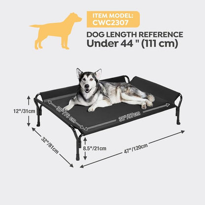 Cooling Elevated Bed, Cots Beds for Large Dogs, Raised Bed with Guardrail & Slope Headrest, Durable & Breathable Teslin Mesh, Sofa Bed for Indoor & Outdoor, Large, Black