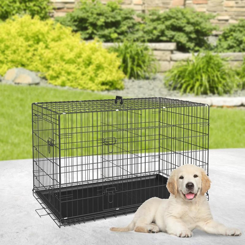 Bestpet Dog Crate Dog Cage Dog Kennel Metal Wire Double-Door Folding Pet Animal Pet Cage with Plastic Tray and Handle for Small Dogs,24 Inches