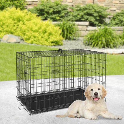 Bestpet Dog Crate Dog Cage Dog Kennel Metal Wire Double-Door Folding Pet Animal Pet Cage with Plastic Tray and Handle for Small Dogs,24 Inches