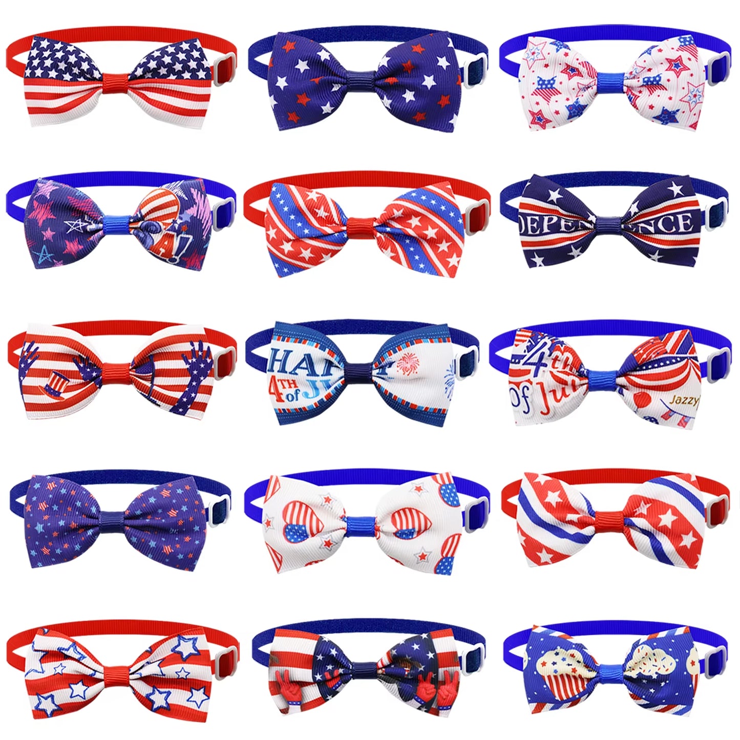 50/100Pcs 4Th of July Dog Bows Ties Pet Cat Dog Grooming Accessories US Flag Patriotic Dog Bowties Neckties for Small Dogs
