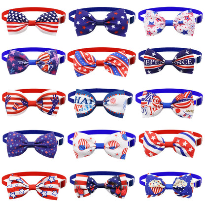 50/100Pcs 4Th of July Dog Bows Ties Pet Cat Dog Grooming Accessories US Flag Patriotic Dog Bowties Neckties for Small Dogs