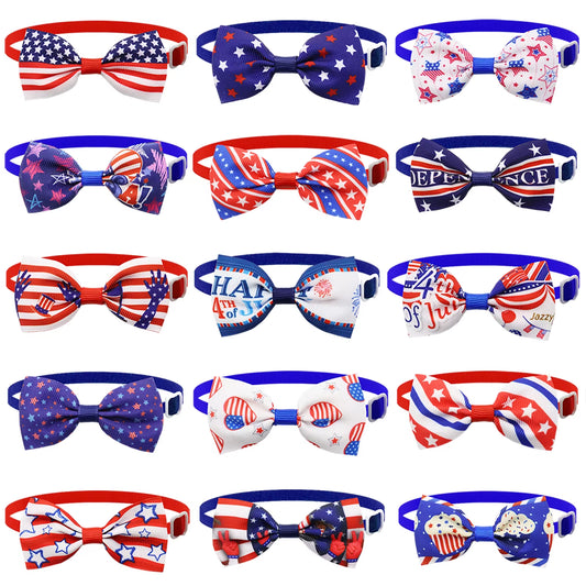50/100Pcs 4Th of July Dog Bows Ties Pet Cat Dog Grooming Accessories US Flag Patriotic Dog Bowties Neckties for Small Dogs