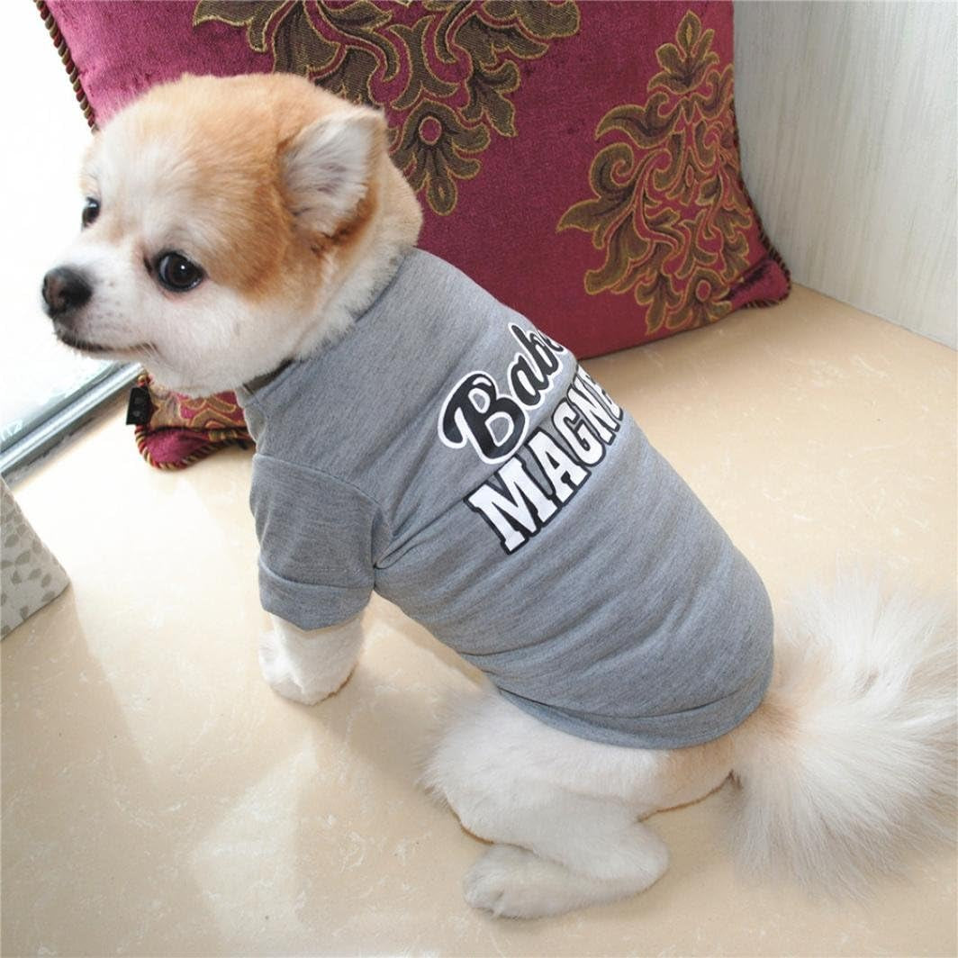 Pet Shirt,  Dog Cat Clothes Puppy Classic Vest Babe Magnet Patten T-Shirt Pet Summer Apparel (Gray, XS)