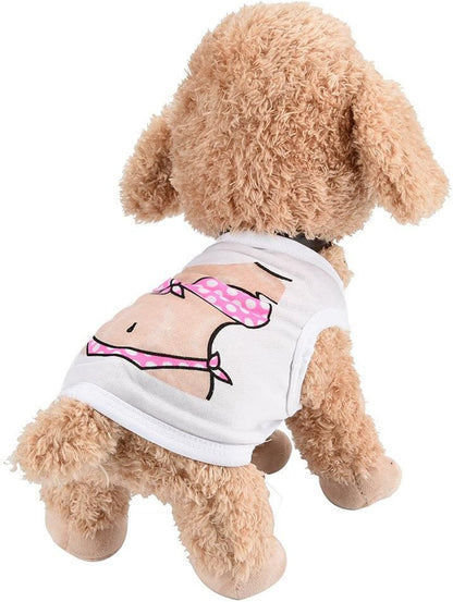 Wakeu Dog Clothes Puppy Vest Muscle Bikini Pattern T-Shirt Pet Summer Apparel for Small Dog Boy Girl (S, Bikini Printing)